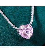 5Ct Heart Cut Lab-Created Pink Tourmaline &amp; Cz Valentine Tennis Necklace... - £156.44 GBP