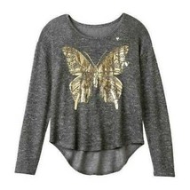 Girls Sweater Tunic Top SO Gray Butterfly Scoopneck Long Sleeve Lightwei... - $13.86