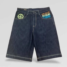 Men&#39;s Live Mechanics Peace Sign Raw Blue Denim Shorts NWT - $98.00