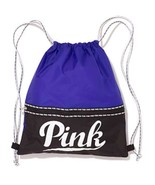Victoria Secret Pink BLUE BLAZE Drawstring Backpack Bag Tote Gym Logo NEW - $20.97 CAD