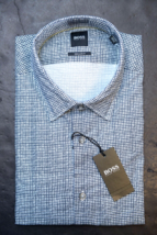 HUGO BOSS Hombre Lukas Corte Normal Azul Oscuro Cuadros Algodón Suave Ca... - $59.38