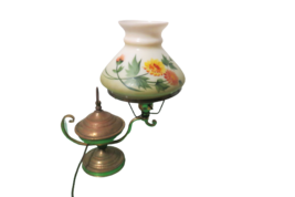 Vintage 1950s Table Desk Lamp W/Milk Glass Floral Shade Brass Base 16&quot;T ... - £102.91 GBP