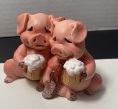 Beer Drinking Pigs Collectable Resin Figure Wine Bottle 2 Pigs VTG  4”w/2.5”High - £9.54 GBP