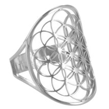  Flower of Life Ring Silver Stainless Steel Spiritual Sacred Geometry Band - £11.38 GBP