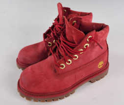 Timberland Kids Waterproof Boots Leather Red Size 11y 11c Gold Eyelets - $38.61