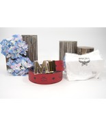 MCM Candy Red Visetos Leather Claus Silver Plated Buckle Reversible Belt... - $400.85 CAD