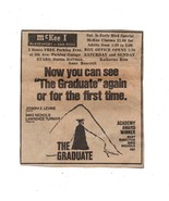 VINTAGE 1972 The Graduate Newspaper Advertisement Dustin Hoffman - £11.60 GBP