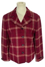 Lauren Ralph Lauren Plaid 100% Wool Blazer Jacket Full Zip Red Plaid Lin... - $62.99