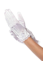Lace trimmed satin gloves with bow accent LARGE WHITE - £18.42 GBP
