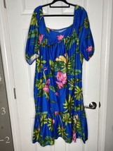 HILO HATTIE Vintage 80s Blue Hawaiian Print Midi Dress Size Large - $23.19