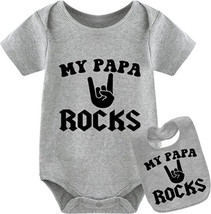 NEW My Papa Rocks Baby Outfit w/ bodysuit &amp; bib sz 9-12 months gray shor... - £8.61 GBP