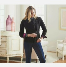Isaac Mizrahi Live! Suede Motorcycle bike Jacket Size 12 Black - $37.62