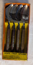 Set of 4 VTG Mid Century Modern Wooden Handled Grapefruit Spoons In Box EUC - £12.36 GBP