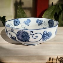 Vintage Rice Soup Noodle Bowl Blue and White Floral Octagon 5.5&quot; Single Serve - £17.39 GBP