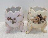 Set of 2 Napcoware Vintage Porcelain Footed Cracked Egg Vase Pink C3199 ... - $18.65