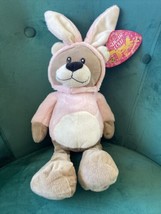 Kellytoy Pink Tan tTeddy Bear Plush Stuffed with pink Bunny Ears Costume 18&quot; - £10.46 GBP