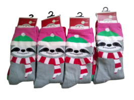 Holiday Time Sloth and Poka Dots Crew Socks x4 Packs Stocking Stuffers - £6.86 GBP