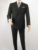 Men RENOIR Dressy Suit Separates Solid Slim Fit 201-1 Black Double Breasted - $119.99