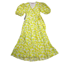 NWT Anthropologie Hutch V-Neck Tiered Wrap Midi in Lemon Print Cotton Dress S - £96.22 GBP
