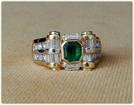 2.50 KT Uomo Diamanti Finti Smeraldo Fidanzamento Anello 14k Placcato Oro Giallo - £108.68 GBP
