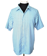 Drill Shirt Men&#39;s Size Large Blue Geometric Design Short Sleeves Button ... - £12.73 GBP