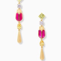 Kate Spade Gold Pink Magenta Love Bugs Beetle Scarab Linear Earrings - £19.54 GBP