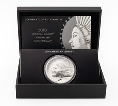 2019 Americana Libertà Alto Sollievo Argento Medaglia 2.5 Oncia W/ Box, Case ,E - $269.35