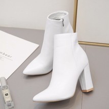  LAND Platform Boots Women Mid Calf White Point Toe Boots High Heels Fashion Poi - £45.02 GBP