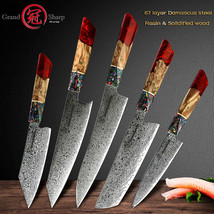Grandsharp 5 Pcs Japanese Real Damascus Knife AUS-10 Kitchen Knife Set - £123.06 GBP+