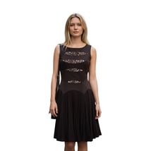 KAREN MILLEN Womens Sleeveless Boatneck Fit &amp; Flare Black Pleated Dress ... - $36.33