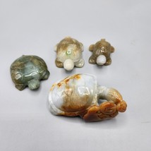 SemiPrecious Stone Turtle Figurines Lot Jade Agate 224.5g Chinese Coin Lily Luck - £54.12 GBP