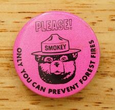 Vintage Smokey Bear Hot Pink Pinback Button Only You Can Prevent Forest ... - $12.86