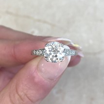 Art Deco Halo 1.50ct Solitaire Moissanite Diamond 925 Silver Women Wedding Ring - £65.17 GBP