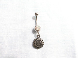Puerto Rico Taino Sol De Utuado Dangling Pewter Charm On 14g Clear Cz Belly Ring - £5.58 GBP