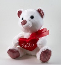 Bear Plush White With Red Heart XOXO Tom&#39;s Toy International  8&quot; - £10.11 GBP