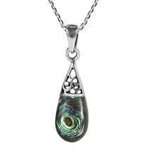 Filigree Swirl Teardrop Abalone Shell Inlay Sterling Silver Necklace - £15.48 GBP