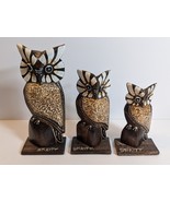3 Owl Wooden Figures Lot Bali Vintage Hand Carved &amp; Painted Matching Set - $414.64 MXN