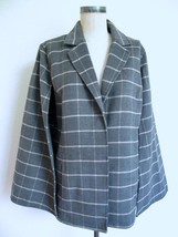 Chico&#39;s Soft Fleece Cape Jacket 2 L 12 Gray Windowpane Check Brushed Flannel - £23.17 GBP