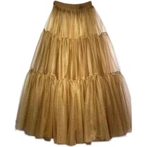 Gold Tiered Long Tulle Skirt Outift Women Custom Plus Size Tulle Skirt Outfit image 2