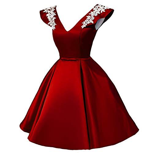 V Neck White Lace Short Satin Formal Prom Homecoming Dress Party Wine Red US 16
