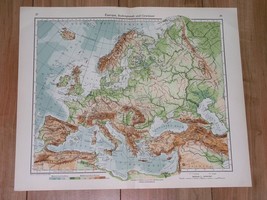 1928 Vintage Physical Map Of Europe Russia Germany France Mountains Rivers - $24.11