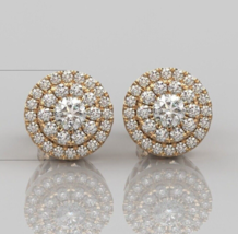 2Ct Round Brilliant Cut Moissanite Set Double Halo Stud Earring in 14K Gold Over - £103.29 GBP