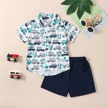 NEW Surfboard Car Boys Short Sleeve Button Shirt &amp; Shorts Outfit Set - £8.59 GBP