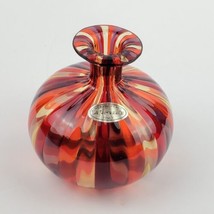 Murano La Fornasotta Amber Bud Vase Venetian Stripe Ribbon Art Glass Fall - £112.04 GBP