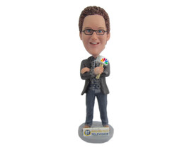 Custom Bobblehead Male Reporter Wearing Suit And Jeans Ready For The Broadcast - - $89.00