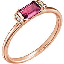 Authenticity Guarantee 
14k Rose Gold Pink Tourmaline and Diamond Stackable Ring - £678.65 GBP