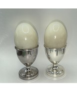 Genuine Alabaster Eggs Made in Italy Silver Plate Wedgewood Holders 4” T... - $570.82 MXN