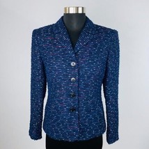 Lafayette 148 Blue Silver Threads Tweed Blazer Jacket Work Career Women&#39;s Size 2 - £42.30 GBP