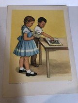 1960 Vintage Church Lithograph Saying Looking At The Bible 12 1/2” Tall - $8.90