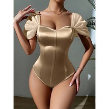 Princess Champagne Gold Satin Body Suit with Ruffle Puffy Sleeves Size L - $30.00